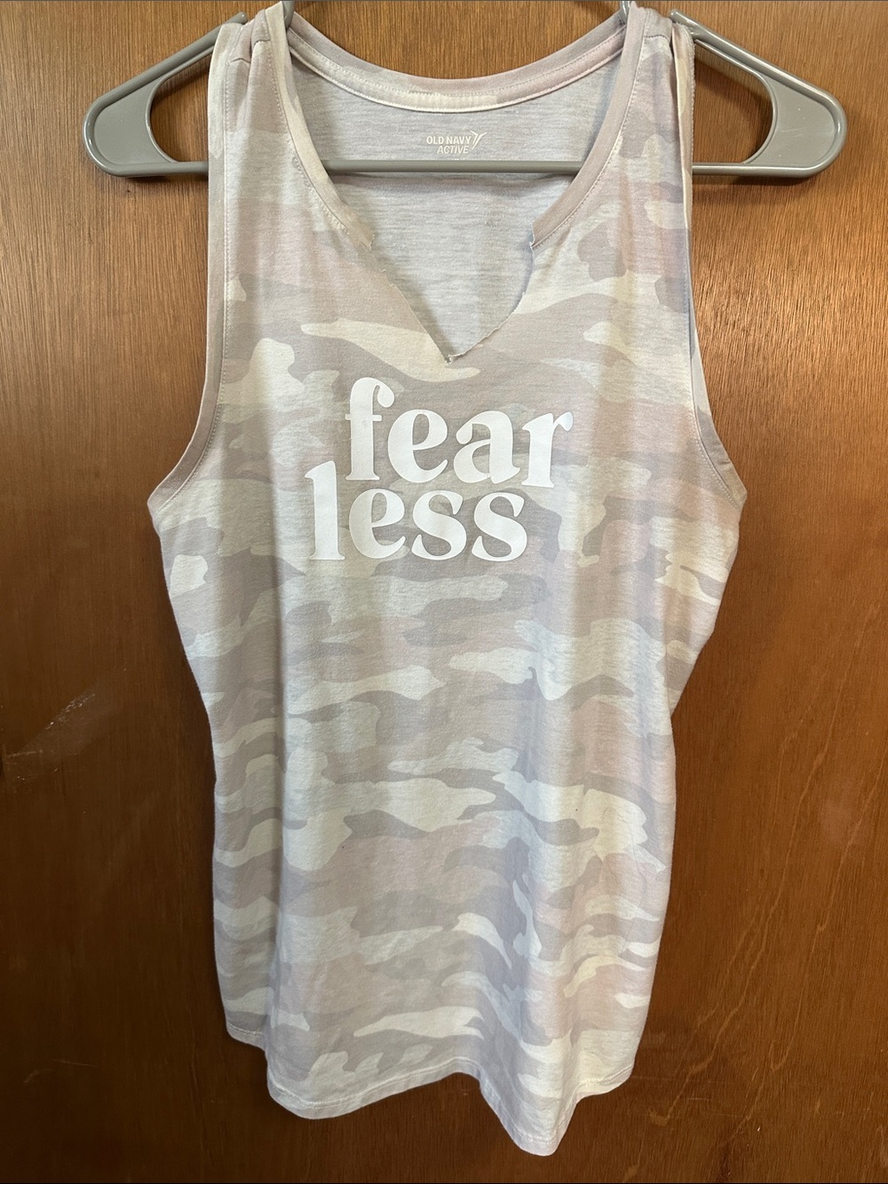 Old Navy Pink Camo "Fearless" Tank Top